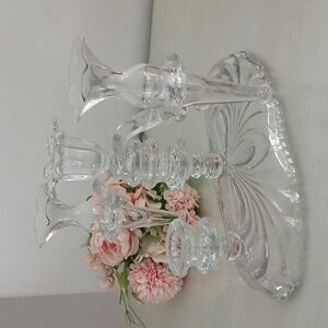 Vintage Cambridge Caprice Clear Epergne 3-light Candelabra 2-vase Holder